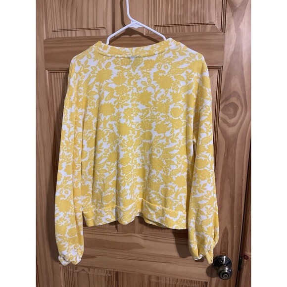 Who What Wear Women’s Sweatshirt Large Yellow Floral Long Sleeve Pockets EUC - Picture 3 of 5